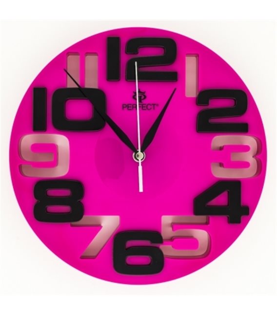 Zegar ścienny analogowy Perfect WL 689A Różowa tarcza czarne cyfry