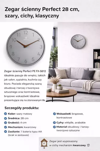 Zegar Kwarcowy Perfect FX-5812 Szary Ø 28 3