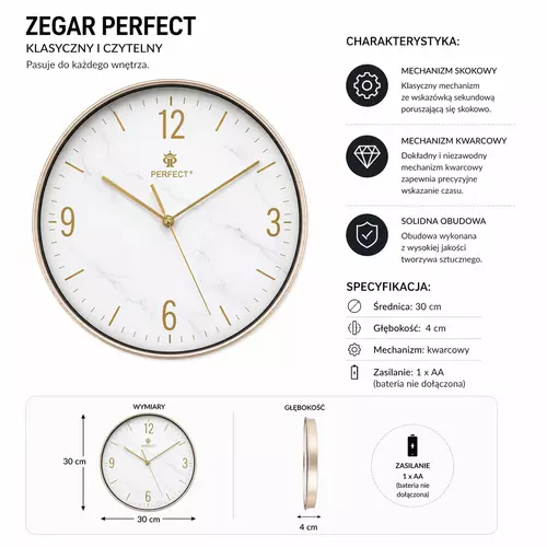 Zegar Kwarcowy Perfect FX-5847 Złoty Ø 30 2