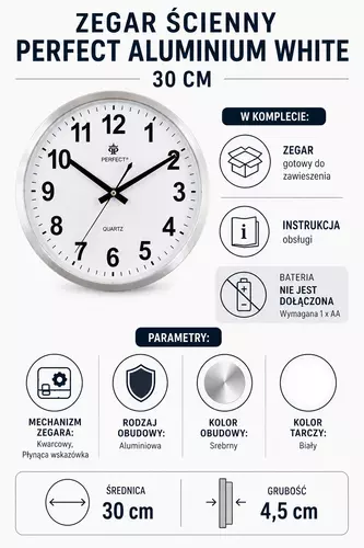 Zegar Perfect PW352-1700-1 Aluminum / Biały Tarcza 2