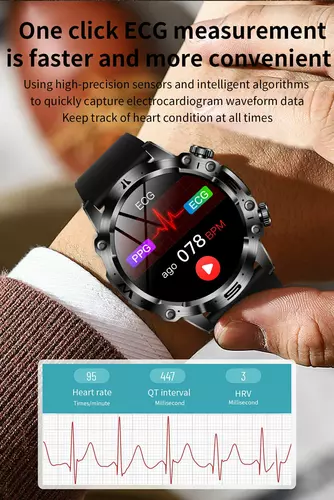 Smartwatch Hagen HB31 czarny skórzany pasek+czerwony silikon 2