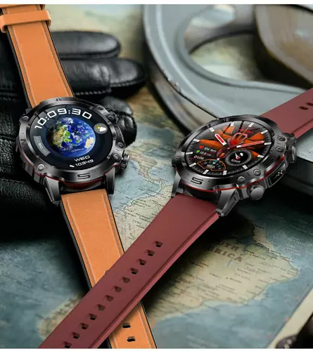 Smartwatch Hagen HB31 czarny skórzany pasek+czerwony silikon 5