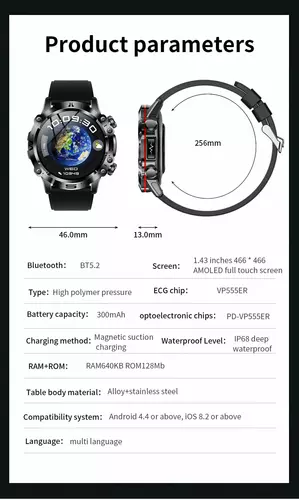 Smartwatch Hagen HB31 czarny skórzany pasek+czerwony silikon 6
