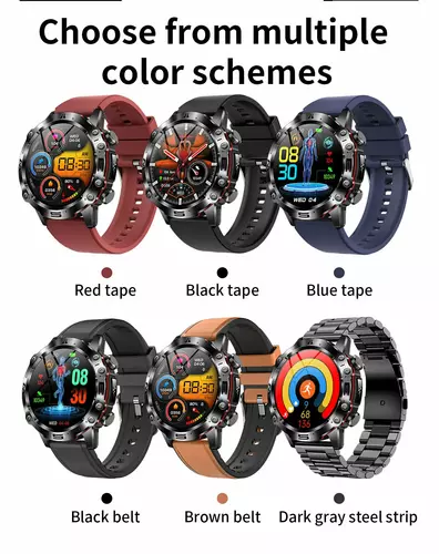 Smartwatch Hagen HB31 czarny skórzany pasek+czerwony silikon 7