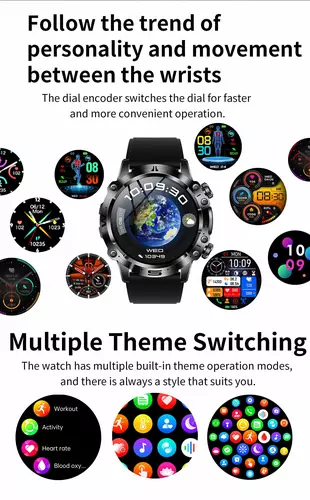 Smartwatch Hagen HB31 czarny skórzany pasek+czerwony silikon 10