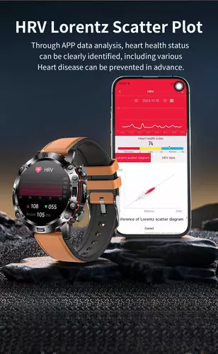 Smartwatch Hagen HB31 czarny skórzany pasek+czerwony silikon 15