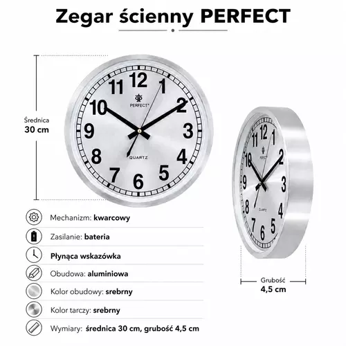 Zegar Perfect PW352-1700-2 Aluminum / Metalowa Tarcza 3