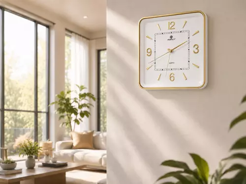 Zegar ścienny analogowy Perfect PW 165 GOLD biała tarcza 33X32,3 3