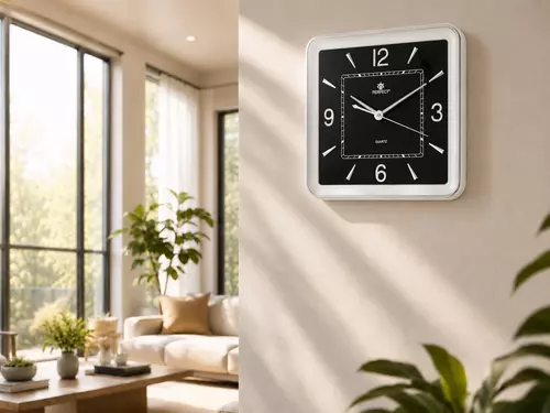 Zegar ścienny analogowy Perfect PW 165 SILVER czarna tarcza 33X32,3 4