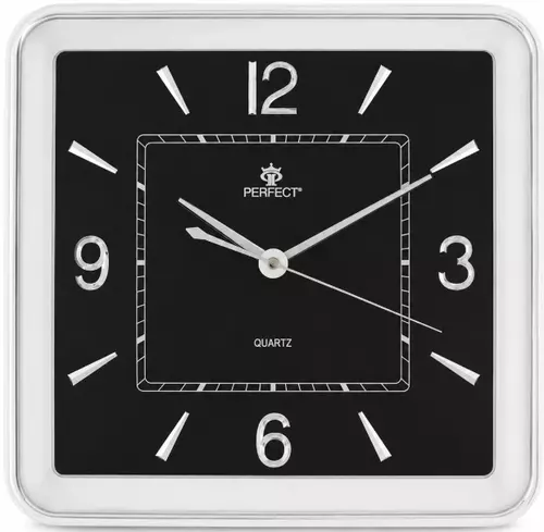 Zegar ścienny analogowy Perfect PW 165 SILVER czarna tarcza 33X32,3 6
