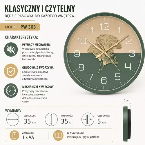 Zegar Kwarcowy Perfect PW-363 Zielony Ø 35 4