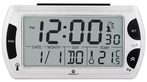 Budzik Kwarcowy LCD Perfect R358 DCF Srebrny 2