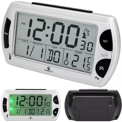 Budzik Kwarcowy LCD Perfect R358 DCF Srebrny 5