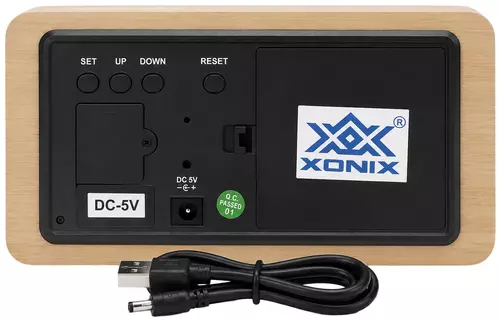 Budzik XONIX GHY-015YK jasnobrązowy z zielonym wyświetlaczem 3