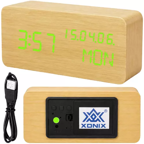 Budzik XONIX GHY-018 jasnobrązowy z zielonym wyświetlaczem 4