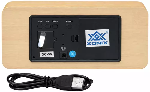 Budzik XONIX GHY-006 jasno-brązowy z niebieskim wyświetlaczem 3