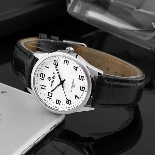 Zegarek Kwarcowy PERFECT C405L-02 Silver TARCZA BIAŁA PASEK CZARNY NIĆ BIAŁA 4