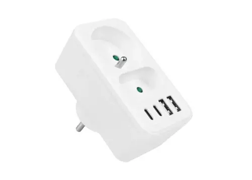 ROZGAŁĘŹNIK SIECIOWY: 1 GNIAZDO OKRĄGŁE Z UZ.+ 1 GNIAZDO PŁASKIE + 2X USB + 2X USB-C, 3,1A, BIAŁY 2