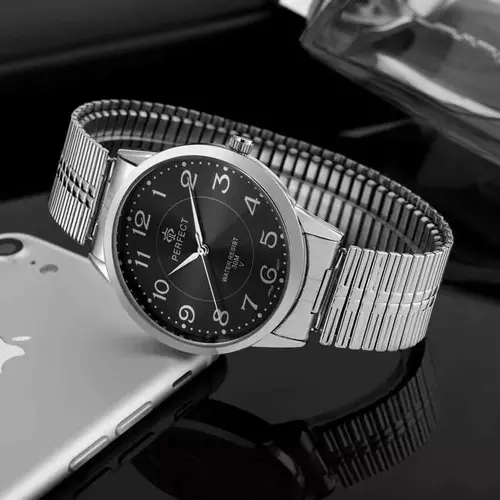 Zegarek Kwarcowy PERFECT XM412-03 Silver Gumka  męska TARCZA CZARNA 3