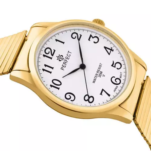 Zegarek Kwarcowy PERFECT XM421-11 Gold Gumka męska TARCZA BIAŁA 3