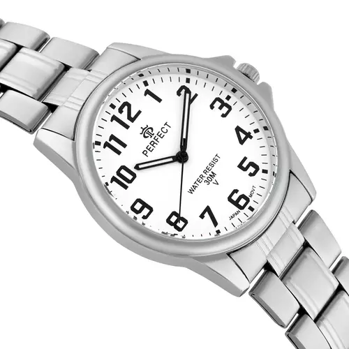 Zegarek Kwarcowy PERFECT R51-01 Metal Standard Męski tarcza biała sekundnik czarny 3