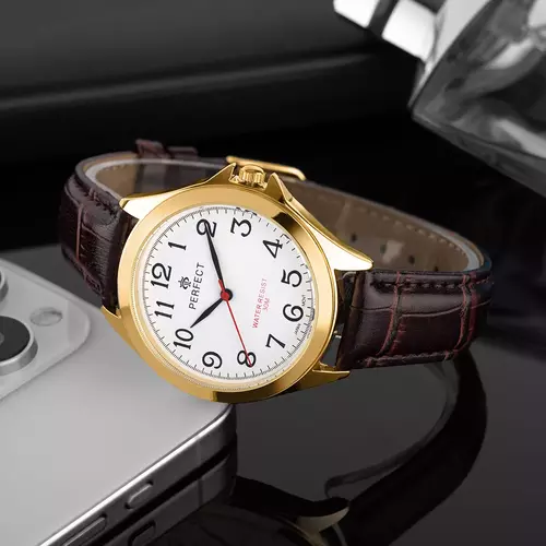 Zegarek PERFECT pasek męski XXL STD C412B-06 GOLD pasek brązowy 3