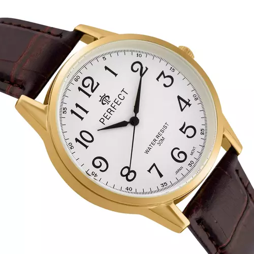 Zegarek PERFECT pasek męski XXL STD C415B-06 GOLD pasek brązowy 2