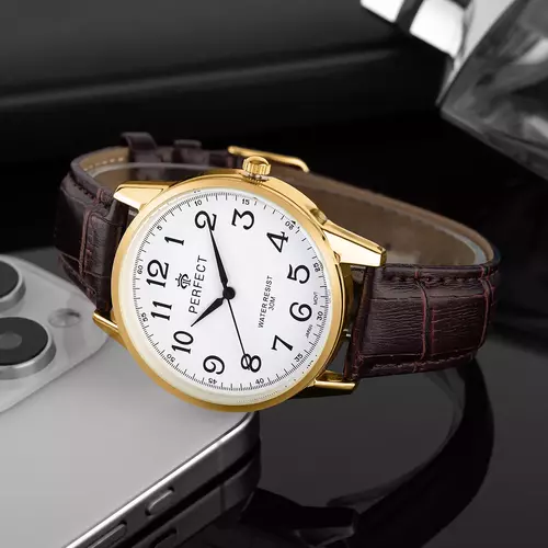 Zegarek PERFECT pasek męski XXL STD C415B-06 GOLD pasek brązowy 3