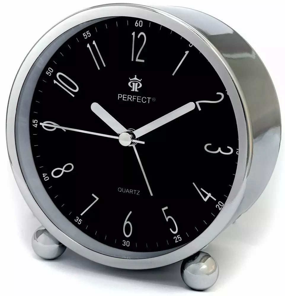 Budzik Kwarcowy Perfect PT519 Srebrny / Czarna Tarcza