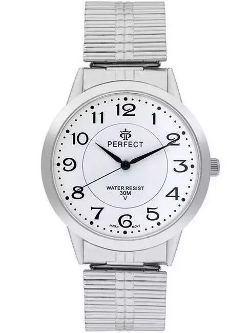 Zegarek Kwarcowy PERFECT XM412-01 Silver Gumka męska TARCZA BIAŁA