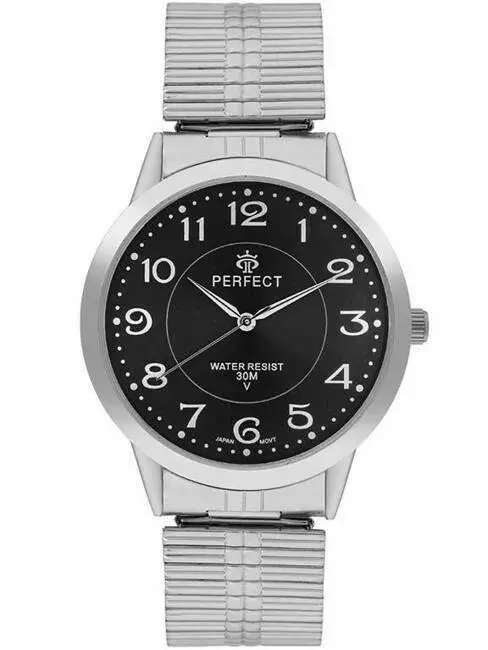 Zegarek Kwarcowy PERFECT XM412-03 Silver Gumka  męska TARCZA CZARNA