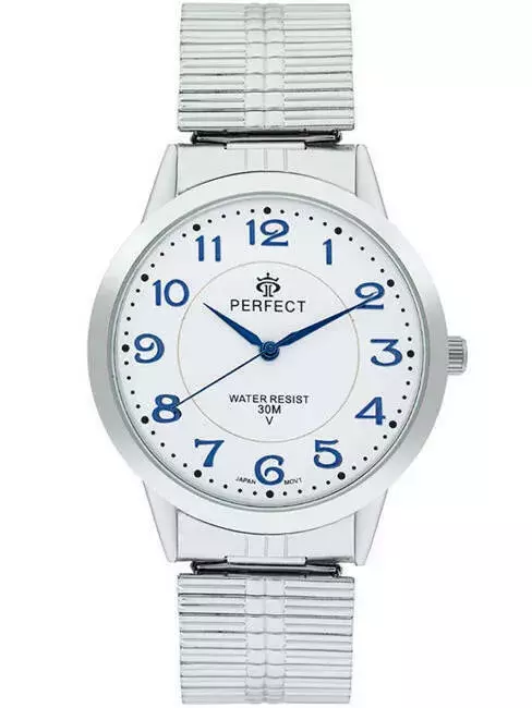 Zegarek Kwarcowy PERFECT X412-21 Silver Gumka męska TARCZA BIAŁA CYFRA BLU