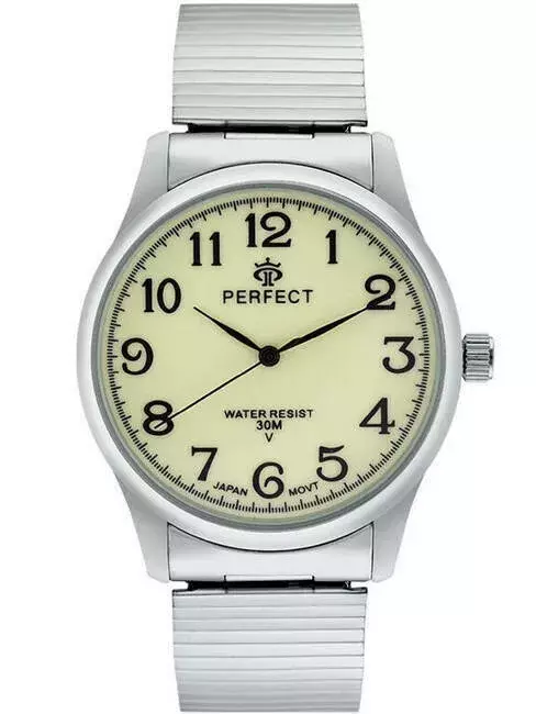 Zegarek Kwarcowy PERFECT XM421-05 Silver Gumka męska TARCZA FLUORESCENCYJNA
