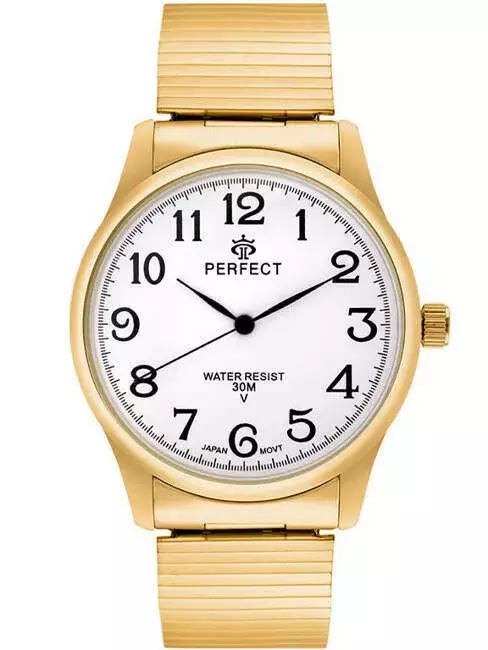Zegarek Kwarcowy PERFECT XM421-11 Gold Gumka męska TARCZA BIAŁA