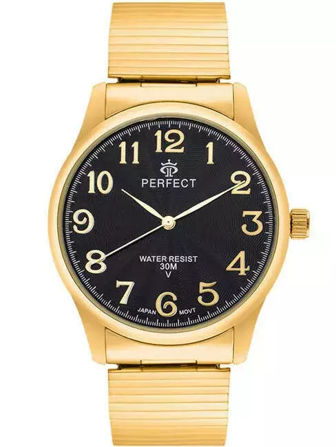 Zegarek Kwarcowy PERFECT X421-17 Gold Gumka męska TARCZA BLACK