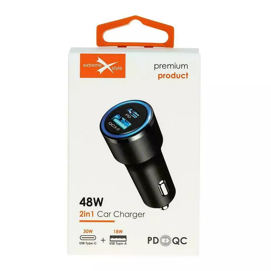 Ładowarka samochodowa eXtremestyle Typ-C + USB 48W