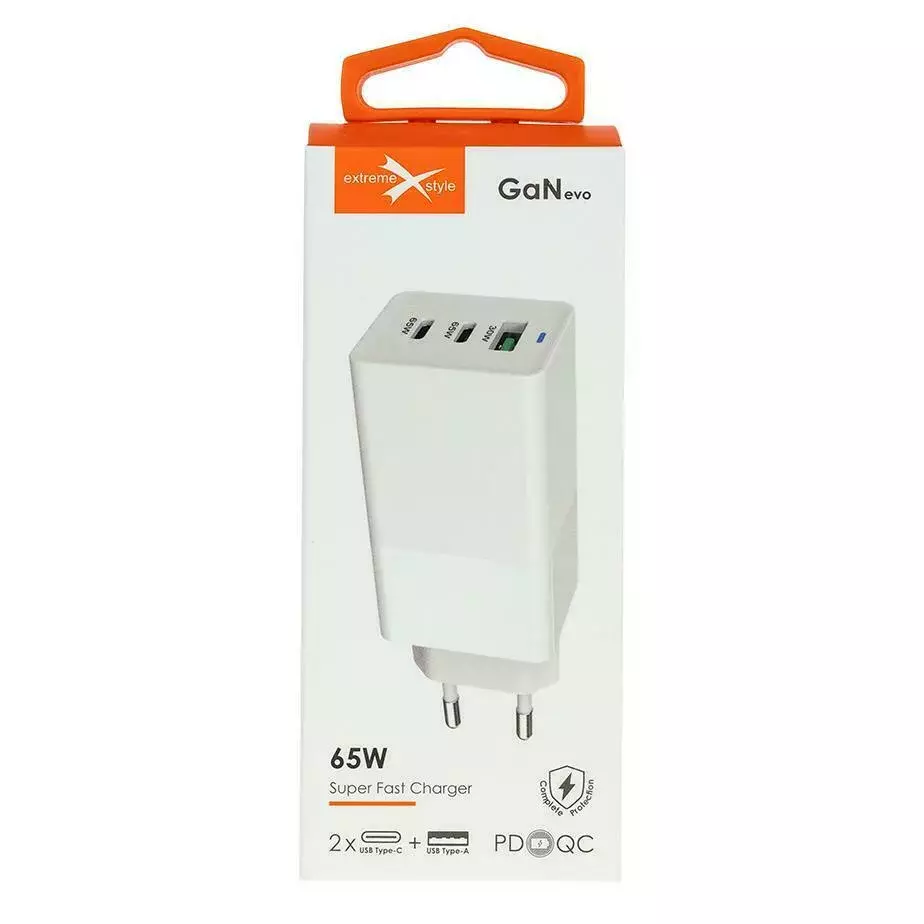 Ładowarka sieciowa eXtremestyle GaN evo 65W 2xUSB-C+USB TC65CCUGAN