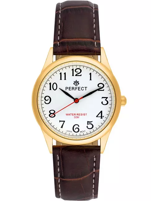 Zegarek Kwarcowy PERFECT C418B-11  GOLD pasek brązowy