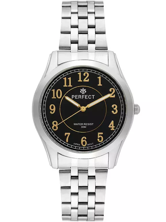 Zegarek Kwarcowy PERFECT R403J-35  Metal Standard Męski tarcza czarna/gold