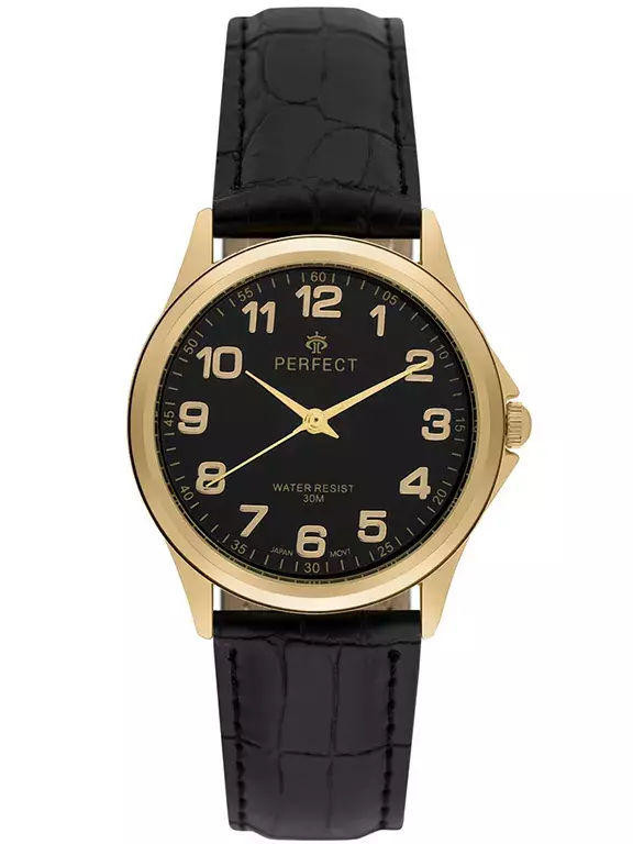 Zegarek PERFECT C425E-24  GOLD  PASEK CZARNY TARCZA CZARNA