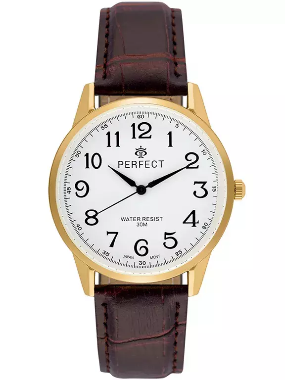 Zegarek PERFECT pasek męski XXL STD C415B-06 GOLD pasek brązowy