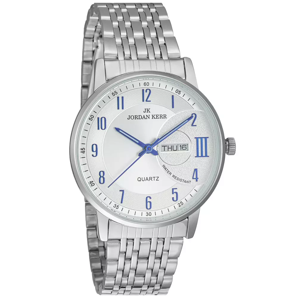 Zegarek JORDAN KERR L1069 IPS Srebrna Tarcza Niebieskie cyfry