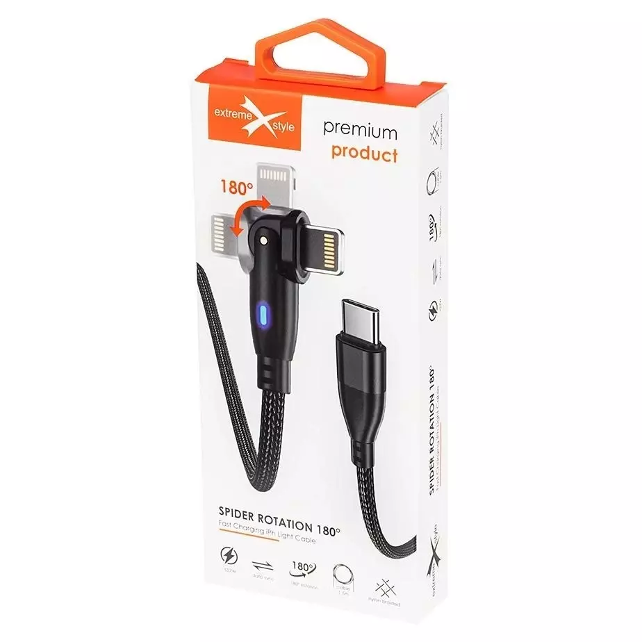 Kabel eXtremestyle  Spider ROT 180 Lightning 27W  1.5m czarny