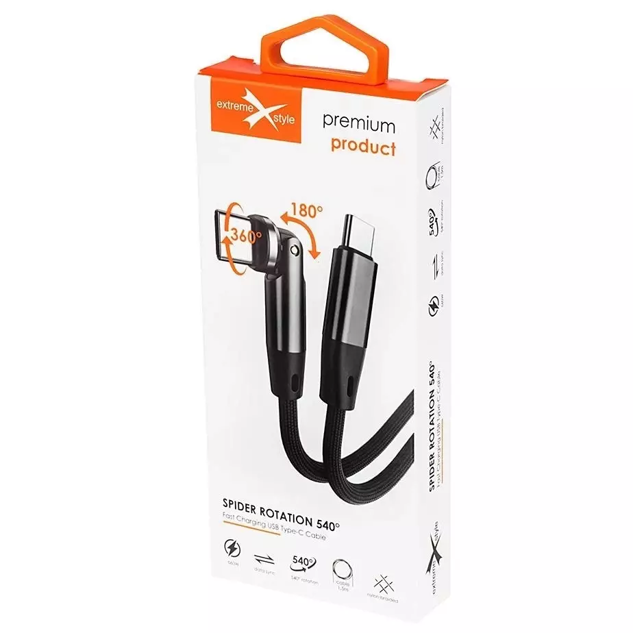 Kabel eXtremestyle Spider ROT 540 USB Typ C 60W 1.5m czarny