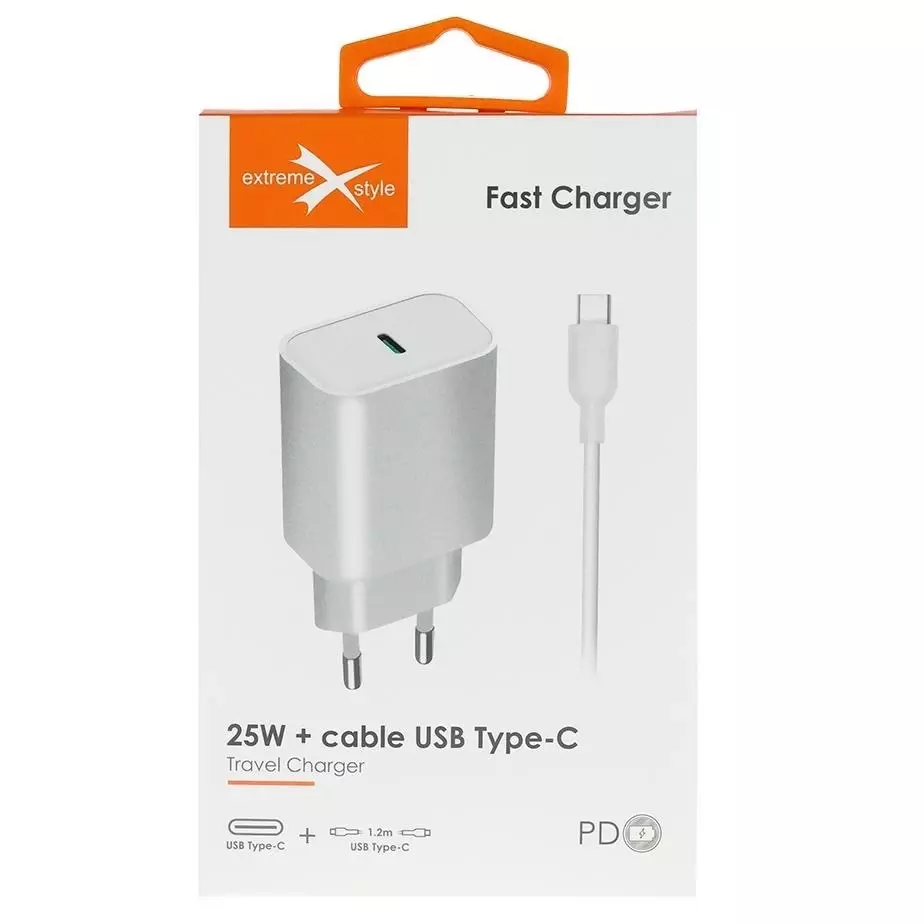 Ładowarka  eXtremestyle sieciowa USB C+kab Type C 25W TC25C+CC