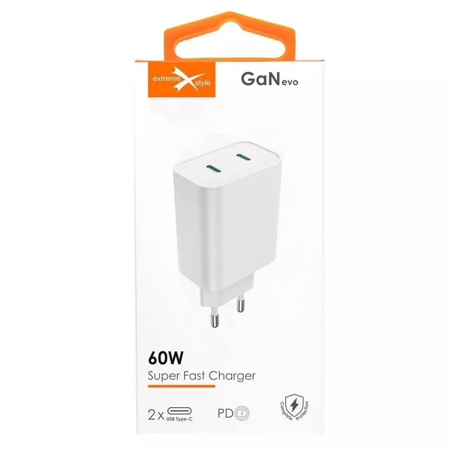 Ładowarka eXtremestyle  sieciowa GaN evo 60W USB-C+USB-C TC60CCGAN