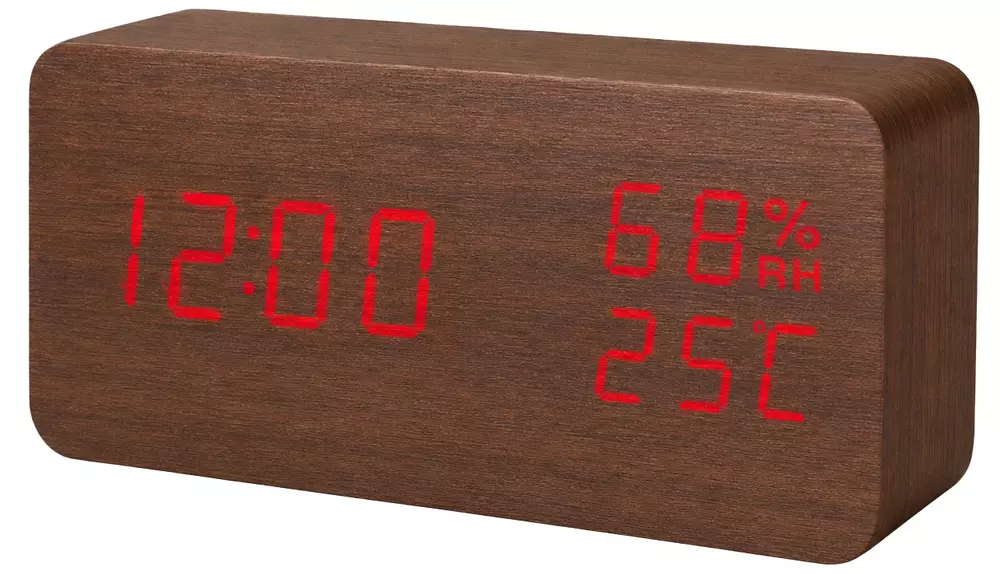 Budzik XONIX GHY-016 brązowy z czerwonym wyświetlaczem