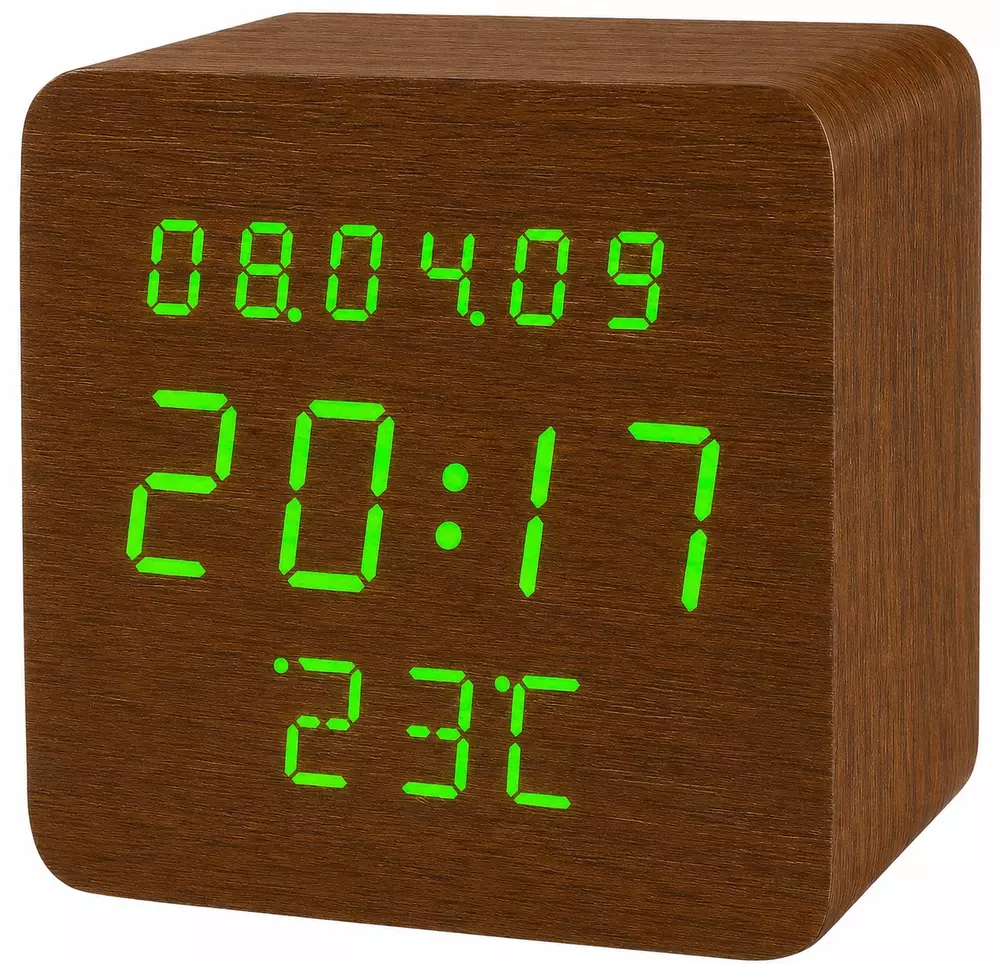 Budzik XONIX GHY-1310 brązowy z zielonym wyświetlaczem
