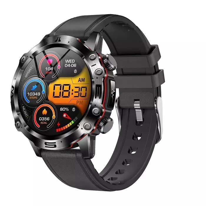 Smartwatch Hagen HB31 czarny skórzany pasek+czerwony silikon