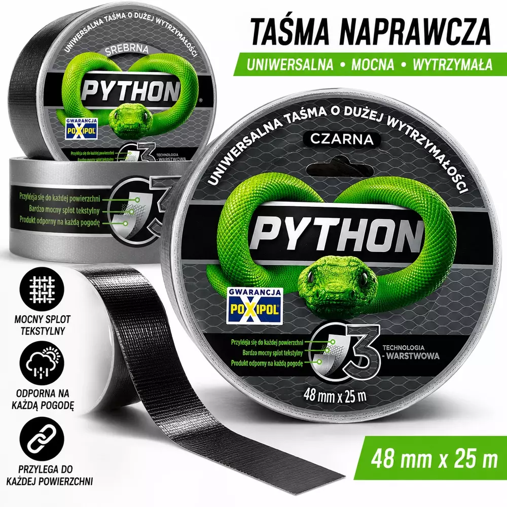 Taśma Python czarna 25m